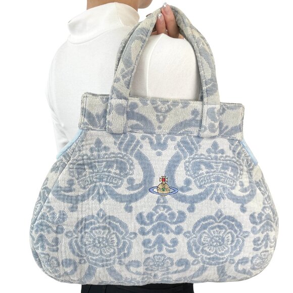 Vivienne Westwood Vintage Orb Logo Terry Cloth Tote Bag Light Blue [106030] - Picture 2 of 13